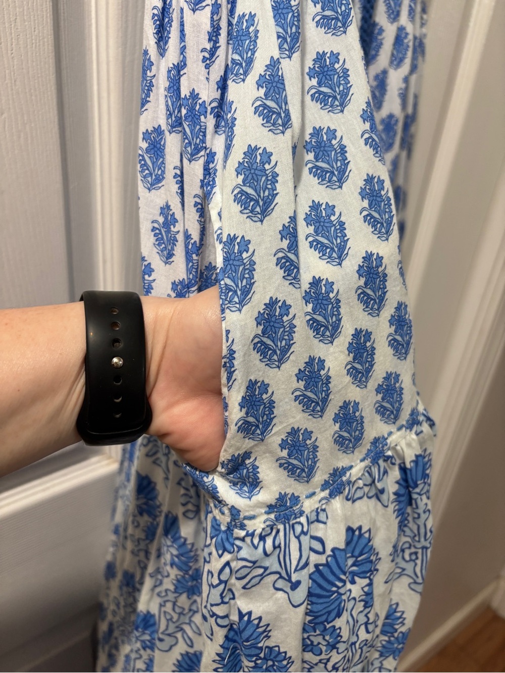 Calypso St. Barth Blue White Floral Block Print Tiered Maxi Dress Halter, Small - Picture 11 of 13